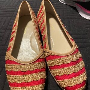 Red and Beige Striped Nautical Flats